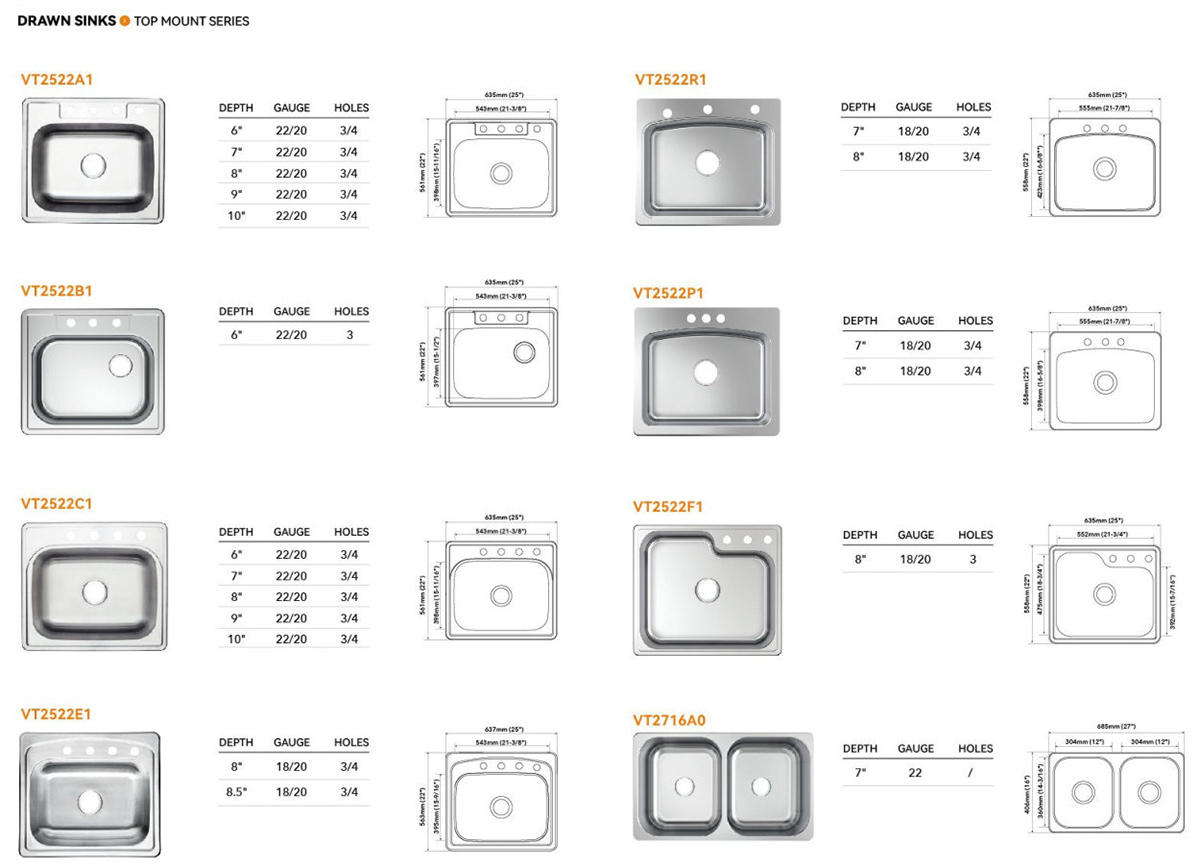 top mount stainless steel sinks