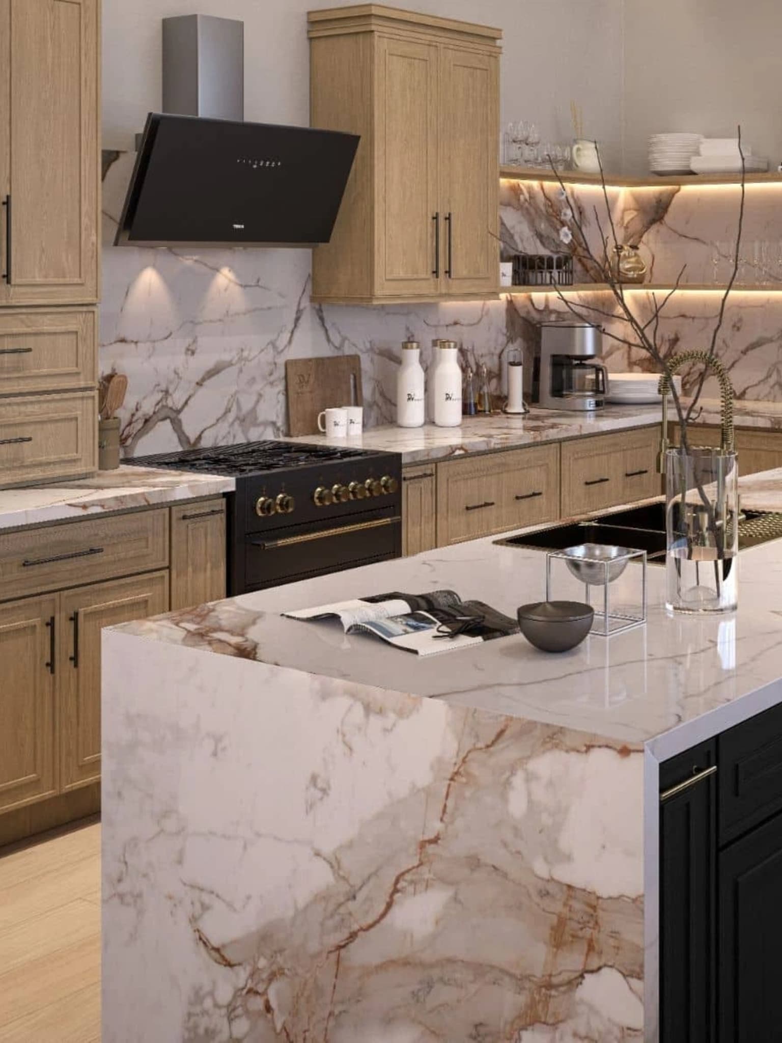 Oak kitchen cabinets with handles