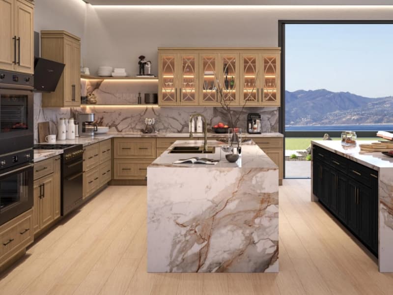 Oak kitchen cabinets countertop match
