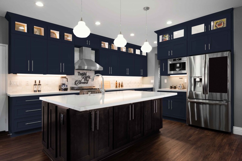 modern navy blue kitchen cabinets