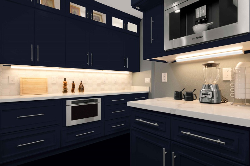 painted navy blue kitchen cabinets