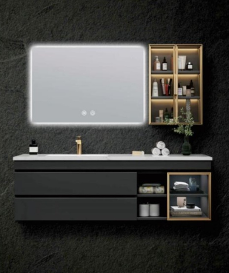 Modern wood floating bathroom vanity