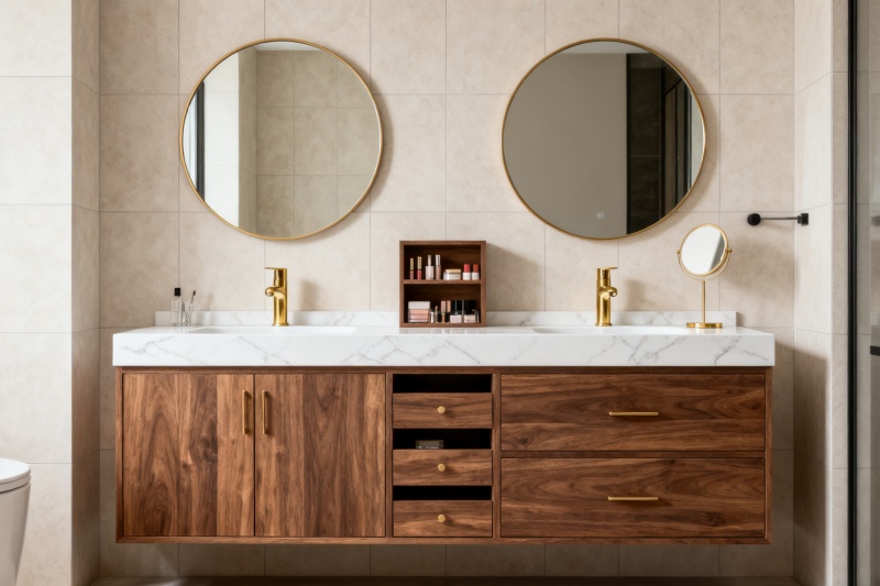 Small bathroom vanity with makeup table