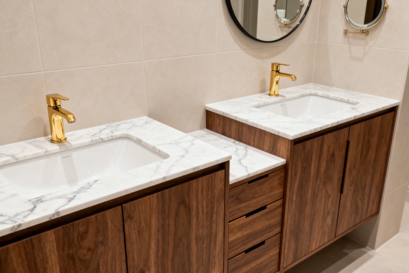 Modern double vanity with makeup area