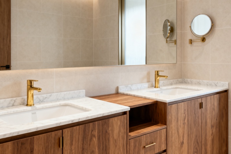 Single vanity with makeup area