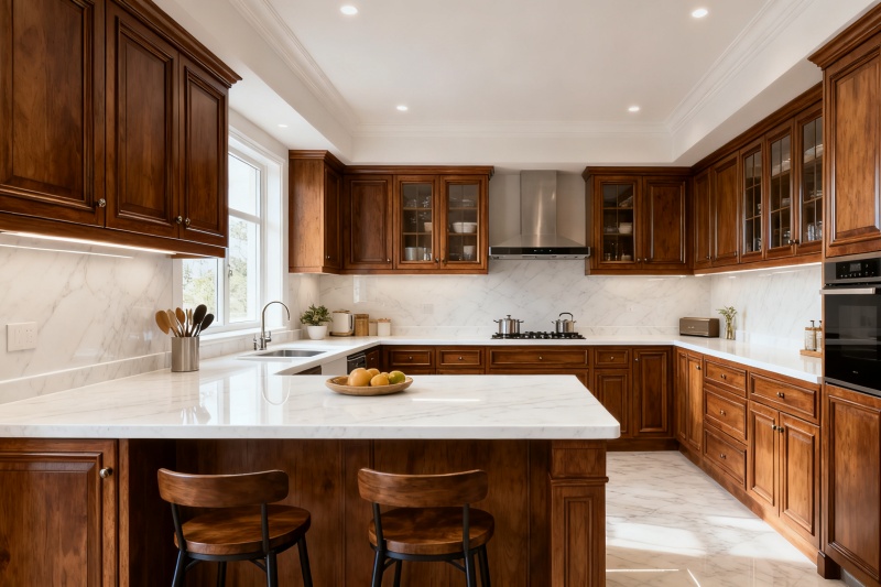 modern white kitchen with quartz countertops