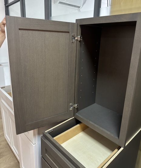 Grey Shaker Framed Cabinet Hardware Options