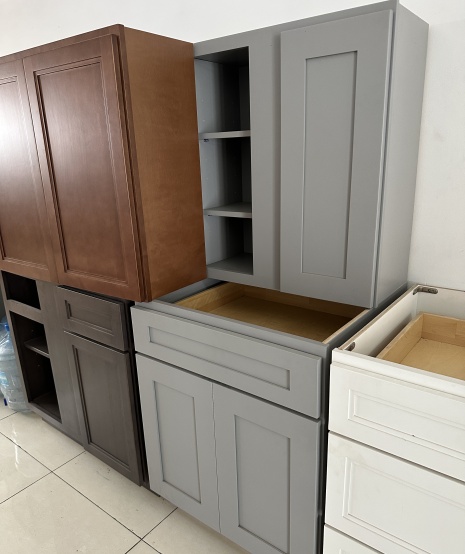 Grey Shaker Framed Cabinet Hardware Options