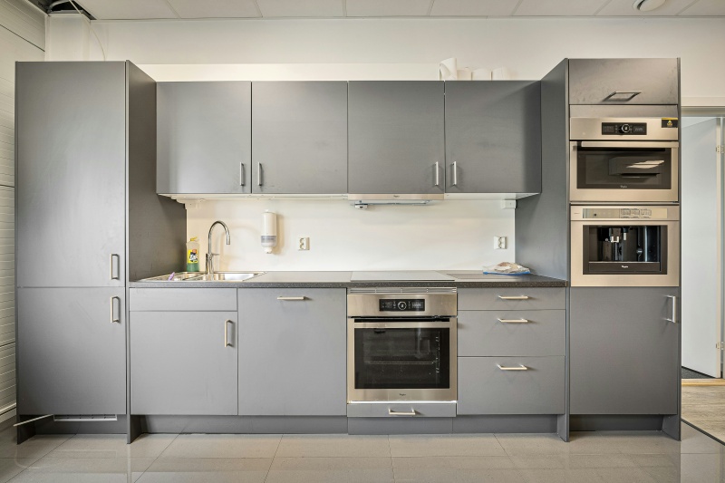 Gray plywood cabinets for less