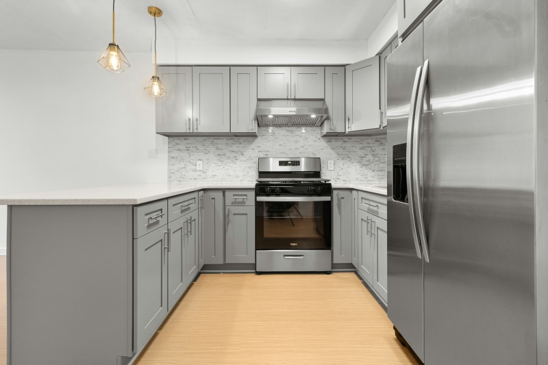 Contemporary kitchen with birch wood