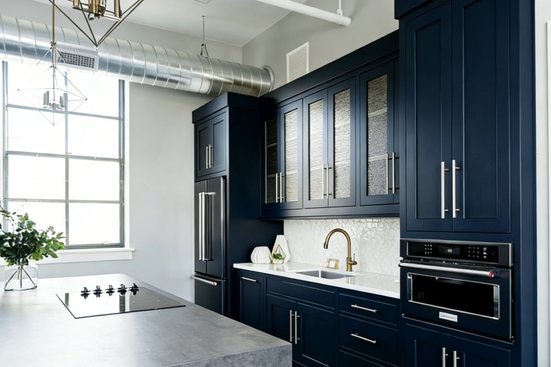Classic navy blue kitchen cabinets design