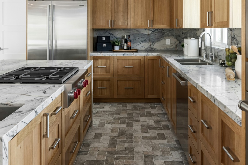 kitchen with natural oak cabinets