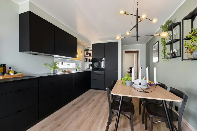 Black matte finish cabinets design