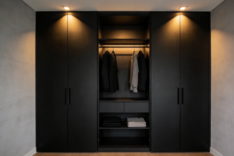 Custom Matte Black Wardrobe with Drawers