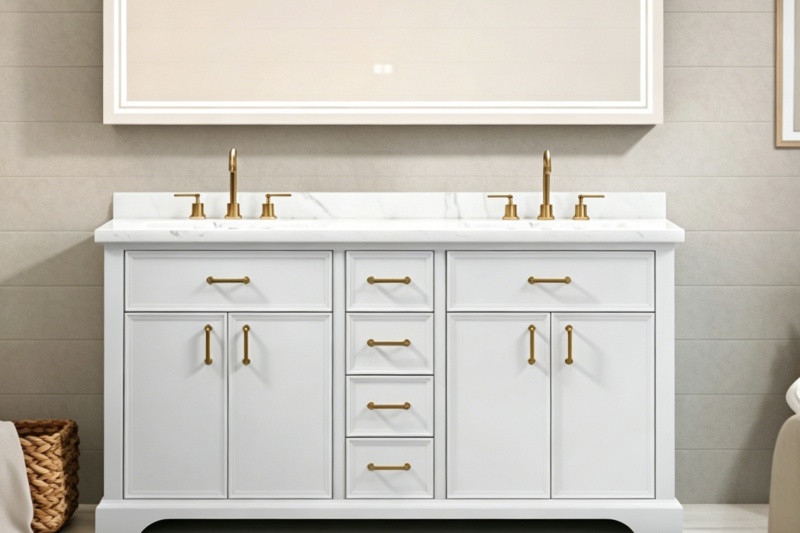 Contemporary white vanity with mirror