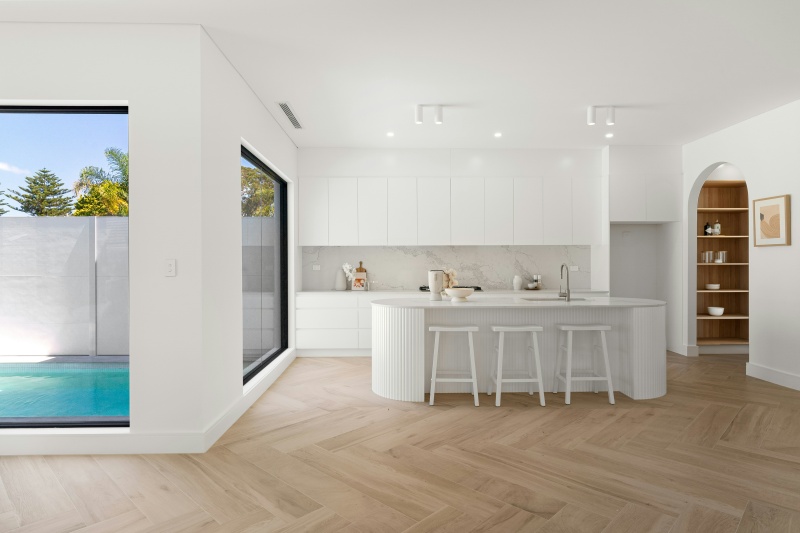 White laminate kitchen cabinets for easy cleaning