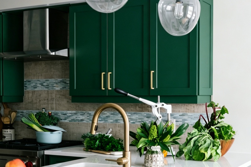Forest green shaker kitchen drawers