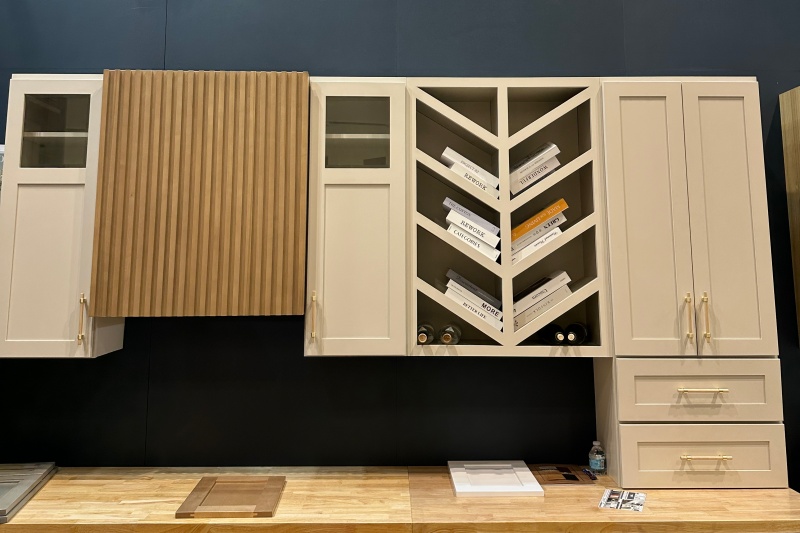 White cabinetry with wine racks White cabinetry with wine racks