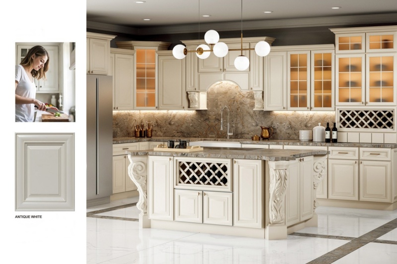 Custom framed kitchen cabinetry design