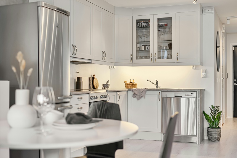 Shaker-style cabinet with clear glass doors Shaker-style cabinet with clear glass doors