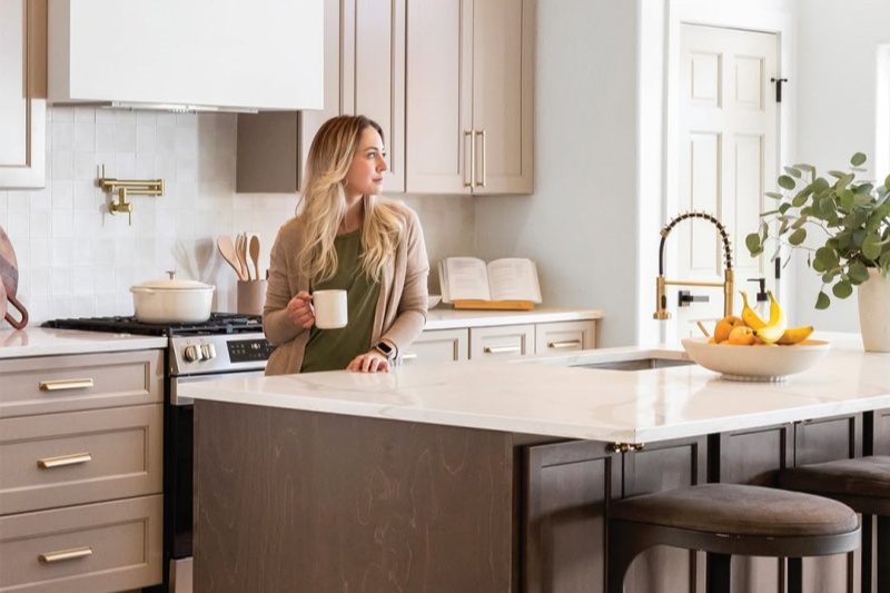 Sophisticated design with warm tone cabinetry Sophisticated design with warm tone cabinetry