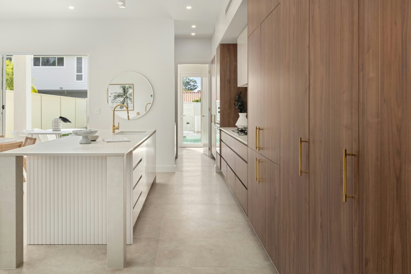 Stained wood cabinet with white quartz Stained wood cabinet with white quartz