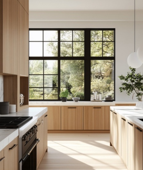 Sleek wood pattern cabinet doors