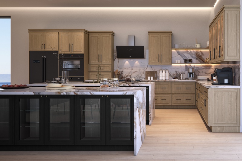 Earthy tones in dual-color cabinets