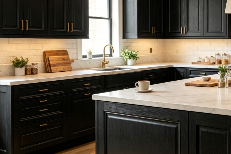 Sophisticated black-stained oak cupboard ensemble Sophisticated black-stained oak cupboard ensemble