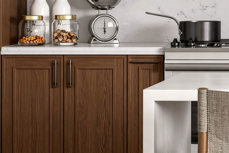 Elegant Mocha Oak Wood Cupboards Elegant Mocha Oak Wood Cupboards