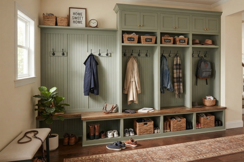Integrated mudroom storage bench design